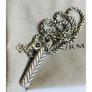 David Yurman Sterling Silver Chevron Ingot Tag with DY 18" Box Chain 2.7mm